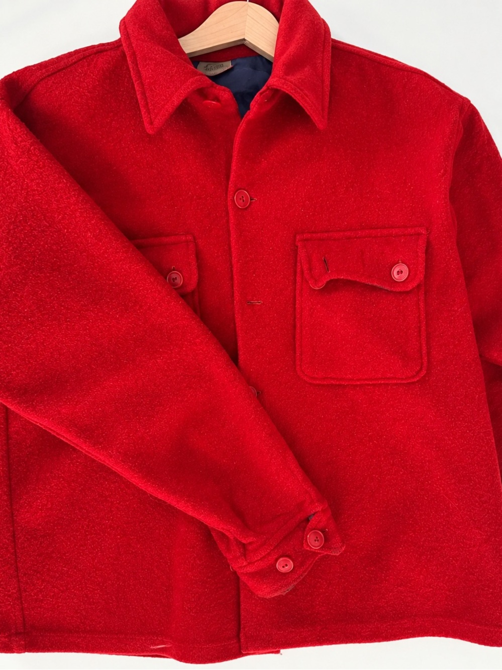 Bright Red Wool Button-Up Jacket